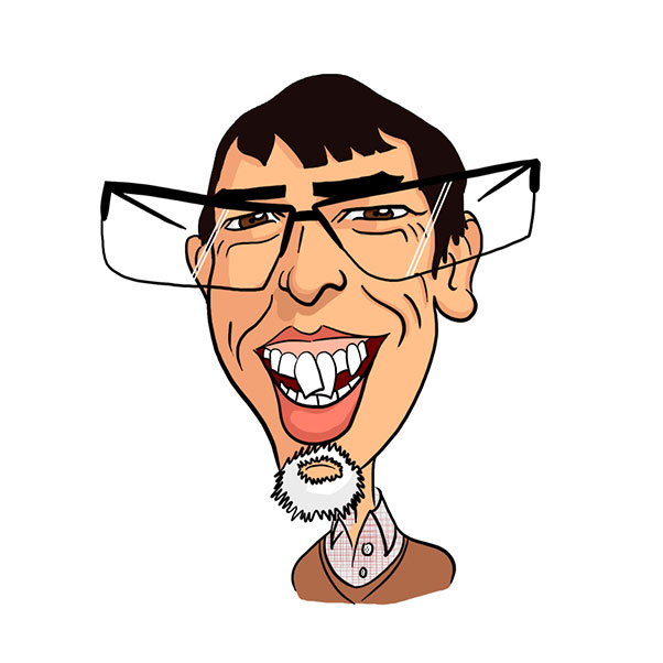 La caricature digitale en couleur d'un homme qui porte ses grandes lunettes